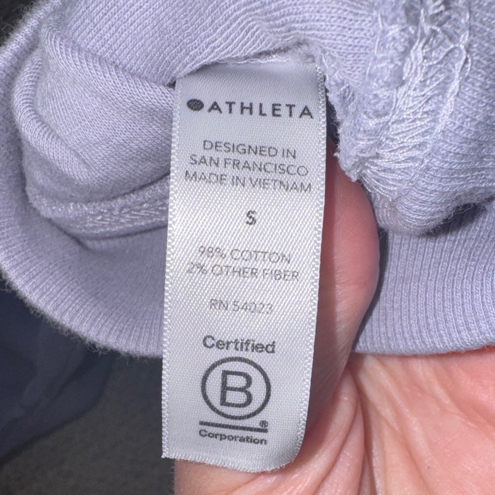 Athleta Purple and Cream Crew Neck Tie Due Sweater Size S - Picture 7 of 7